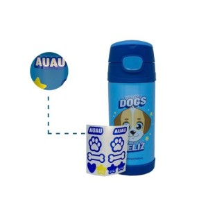 10073117 GARRAFA TOP HANDLE INFANTIL 350ML C/ADESIVO EU AMO DOGS